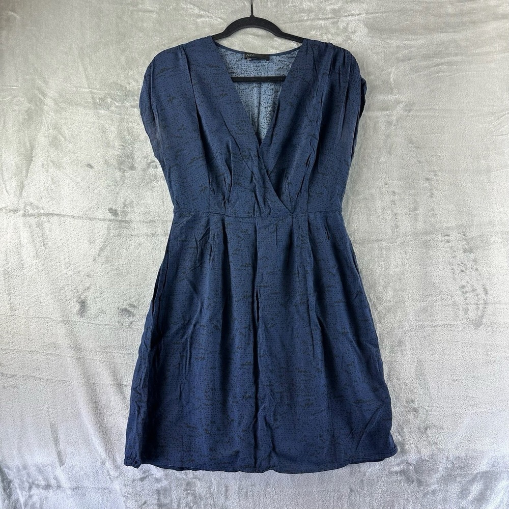 Maxim Liberaty Dress Women's M Blue & Black Print V-Neck Baby Doll